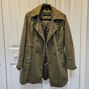 GUESS Women's Olive Green Trench Coat